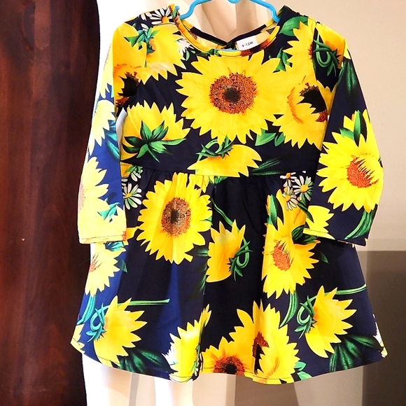 CHINA Other - NEW GIRLS LONG SLEEVES SUNFLOWER DRESS. SIZE 9-12 MONTHS SPRING SUMMER DRESS.